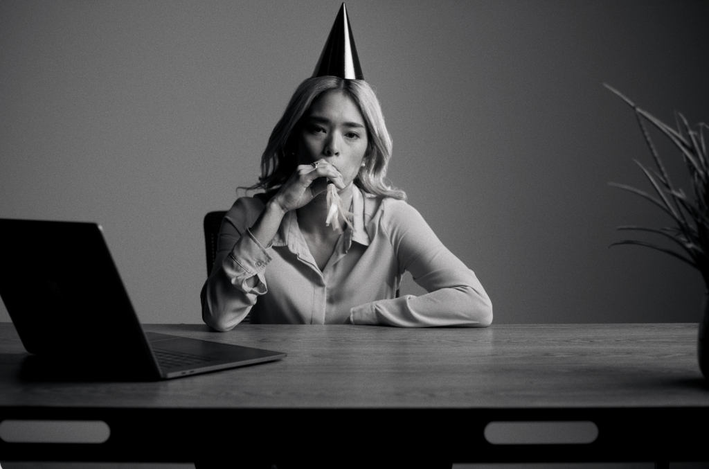 Ecologi Campaign, Woman with party blower